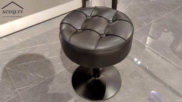 ACEQLYT Adjustable Vanity Stool, Faux Leather Vanity Chair For Makeup Room Bedroom, Round Makeup Chair Ottoman, Sturdy, Rust-Resistant And Easy To Assemble