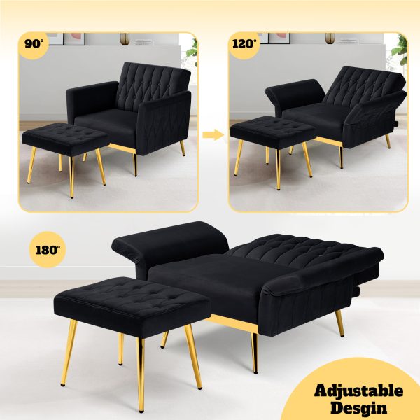 product-cb049c2-57b0efa4-b50f-4997-8896-93441f2d13a8-d0c4a1c4992cedb7c926f9a448879723 ACMEASE Velvet Single Accent Chair with Adjustable Armrests And Backrest, Comfortable Single Chair with Ottoman, Button Tufted Lounge Recliner Armchair with Pillow for Living Room, Bedroom, Study Room