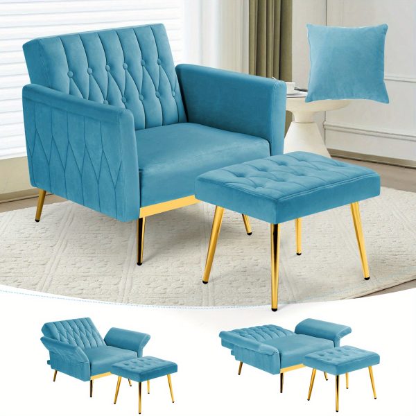 product-cd85b198-97c01079-1e9f-4ff5-b0bd-7046a4b9c37a-f67f78eff7bd0ec04eed81ab0e91e717 ACMEASE Velvet Single Accent Chair with Adjustable Armrests And Backrest, Comfortable Single Chair with Ottoman, Button Tufted Lounge Recliner Armchair with Pillow for Living Room, Bedroom, Study Room