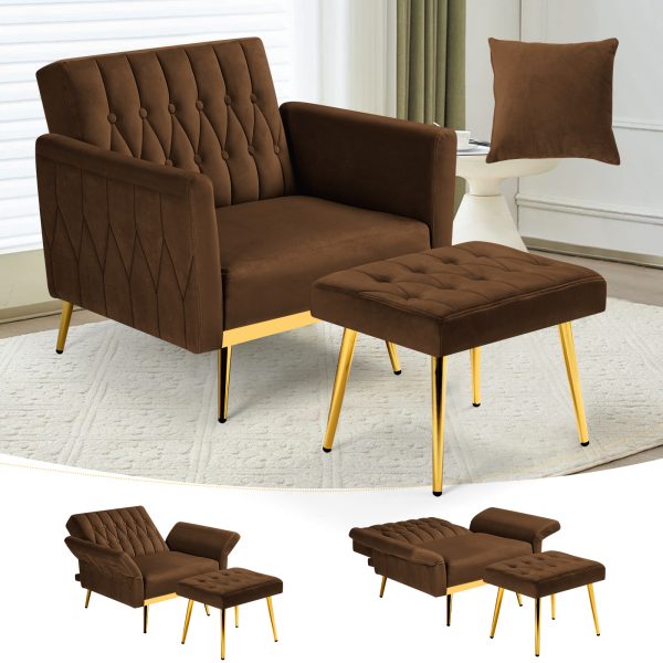product-daea727d-daefcafa-6c61-45fc-995e-3acb97b0cea0-ca6f0f7b717edda65d34d8c4a9817b42 ACMEASE Velvet Single Accent Chair with Adjustable Armrests And Backrest, Comfortable Single Chair with Ottoman, Button Tufted Lounge Recliner Armchair with Pillow for Living Room, Bedroom, Study Room