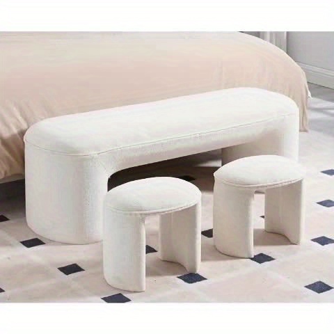 product-dc40011a7767b2cafad85a96c3a83a18ba377cdd.temu_.000001 53 Inch Long Bedroom Bench with 2pcs Step Stools, Nesting Ottoman Bench Set, Padded End Of Bed Bench Modern Upholstered Bench for Living Room, Entry, Porch
