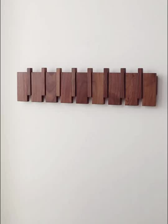 Modern Walnut Wooden, with 4/6/8/10/12 Hooks, Coat Rack, Hooks, Wall Mounted, Accordion, Entryway, Bedroom, Bathroom, Solid Wood, Smooth Polishing, Stable Adhere, Holds 22 Lbs, Floating Shelves