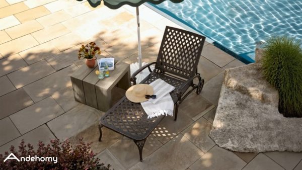 product-f0e5dcd55ad6f1e3900da54248edb5e07ccc55b3.temu_.000001 Andehomy Cast Aluminum Outdoor Lounge Chair on Wheels, Patio Recliner with Adjustable Backrest in 3 Positions, Perfect for Poolside Relaxation, Bronze And White Color