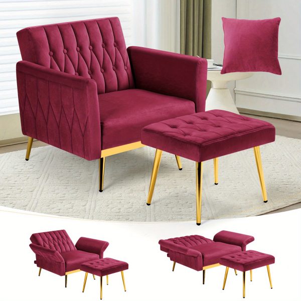 product-f8768ad4-cdfe5437-b6c9-411d-a3d2-1f2ef1dd55f4-0bcd9bc218ab68a522ed851020154207 ACMEASE Velvet Single Accent Chair with Adjustable Armrests And Backrest, Comfortable Single Chair with Ottoman, Button Tufted Lounge Recliner Armchair with Pillow for Living Room, Bedroom, Study Room