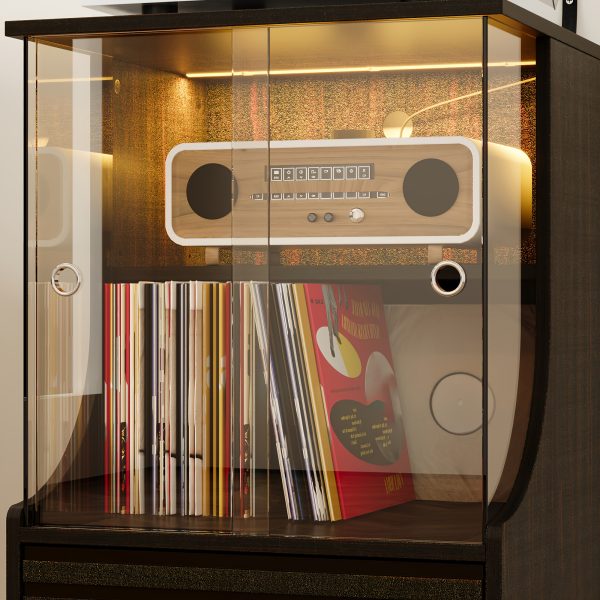 product-fancy-0004c409-295b-4be8-9926-6ba0fb8a92be Contemporary Glass Storage Unit Featuring a Wavy Drawer And Two Shelves, Ideal As a Side Table for The Living Room with a Tempered Gold-Brown Glass Sliding Door, Suitable for Use As a Bedside Table in The Bedroom