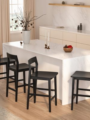 Counter Height Stools Set of 2, Farmhouse 25" Bar Stools with Solid Wood Legs& Back, Mid Century Modern Barstools Chairs for Kitchen Island, Dining Room, Cafe, Pub, Brown, Black