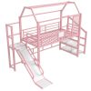 product-fancy-001f54ec-bc39-4eea-a42b-4a7ab5ac5e88 BELLEMAVE 2-1 Twin Loft Bed with Slide And Stairs, Metal Playhouse Bed with Storage Shelves, House-shaped Loft Bed And Noise-free Design, Pink