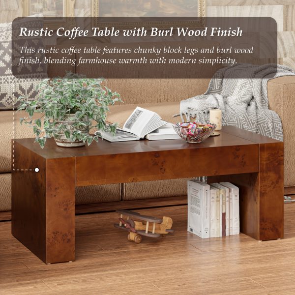 product-fancy-002e26cd-ba5d-489e-8142-50237fd93b38 Modern Burl Wood Finish Coffee Table Suitable for Living Spaces, Minimalist Rectangular Center Table with Brushed Block Legs & Density Board Top, Sturdy /Outdoor Furniture for, Balcony, Entryway - Assembly