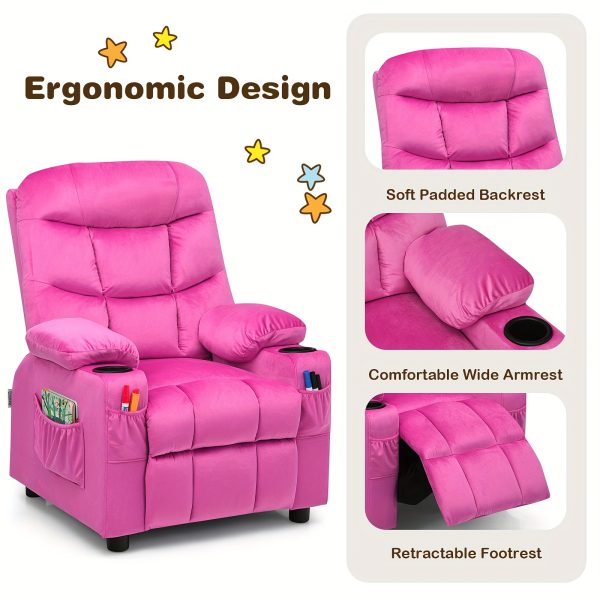 product-fancy-0061e27a-ca67-4bb2-b2c1-f9525eb37f03 Girls' Pink Velvet Recliner Chair with Cup Holder & Storage Pocket - Heavy-Duty 300lb Capacity, Ergonomic Backrest & Armrests, Manual Recliner with Safety Belt - Modern Soft Cushioned Lounge Chair for Kids & Teens, Easy Assembly, Ideal for Bedroom, Living Room, Home Theater - Durable Wood Frame & Fabric, Ideal Gift for Girls 3-12 Years (Pink, Purple, Black, White, Grey Available), Lounge Chair for Teens, Comfortable Sitting, Playroom Seating, Stylish Recliner, Highcapacity Recliner, '