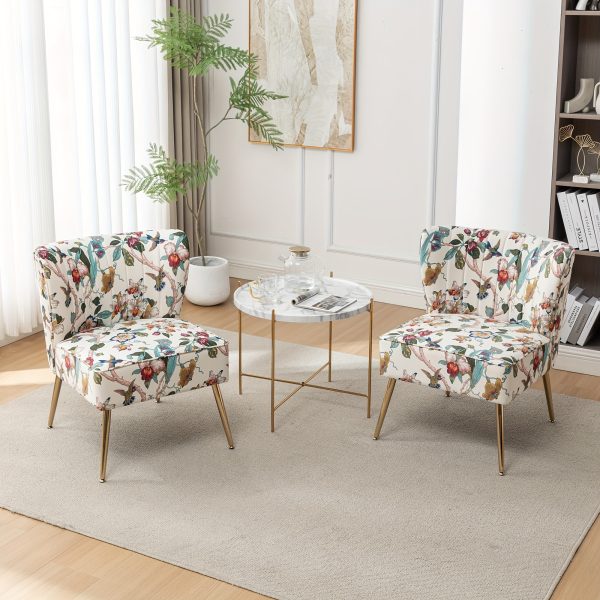 product-fancy-007ffa16-39e0-4bf5-ac19-315f8565adf5 Armless Accent Chair with Golden Metal Legs, Modern Comfy Tufted Living Room Chair, Velvet Upholstered Floral Side Chair, Mid Century Slipper Chair for Bedroom, Flower Print