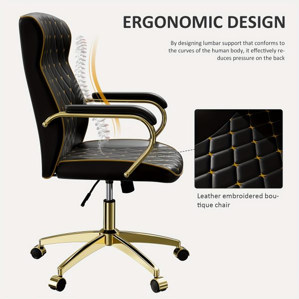 product-fancy-00b6a4ad-e637-43ec-8ac9-2a29d1af71dd Executive High Back Office Chair With Tufted Design, Ergonomic Computer Desk Chair With Padded Armrests, Faux Leather Task Chair With Golden Metal Frame