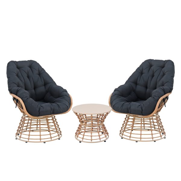 3pcs Outdoor Patio Furniture Set with 360° Swivel Chairs & Coffee Table - Wicker Conversation Set Suitable for Porch, Backyard,, Deck - Cushioned Seating, Wicker Chairs and Table for Poolside, Balcony, or Terrace