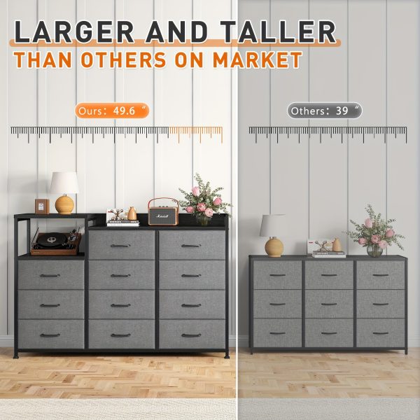 product-fancy-00ebd392-2606-4434-8f61-a8bbb8a3c9cc Dresser, Dresser for Bedroom with 11 Drawers, Long Dresser TV Stand with Shelves, Wide Dressers & Chests of Drawers, Large Dresser for Bedroom Dresser with Sturdy Metal Frame & Wood Top, Grey