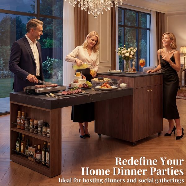 product-fancy-0109e042-b527-47c9-99bb-38c886160648 78.6 Inch Extendable Rolling Kitchen Island with Storage Drawers Open Shelves, Mobile Kitchen Cart, Drop-Leaf Breakfast Bar for Dining Room