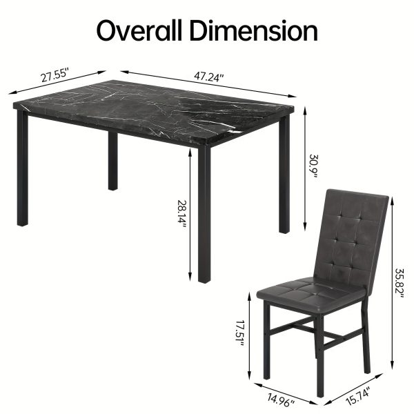 product-fancy-011e956a-338d-481e-ad8f-c0187dd01ba6 LAMERGE 5pcs Of Dining Table Set, Dining Room Table Set Can Be Used By 4 People, Kitchen Table Set, 1 Artificial Anti-marble Pattern Table And 4 Metal Legs Chairs, Suitable for Living Room, Dining Room, Kitchen Furniture