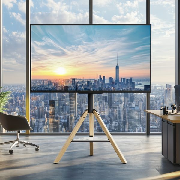 product-fancy-0176cb84-b7e6-4031-a7af-ff80418222f9 AESOME Universal Swivel Tripod Easel TV Stand for 40-75 Inch LED LCD Screen Height Adjustable Studio TV Display Stand with Sintered Stone Shelf for Bedroom, Living Room Max Load 88lbs, 600*400mm