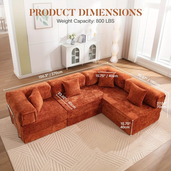product-fancy-0177f246-b26f-4dcd-9de5-bdba77d16a53 KERDOM Chenille Oversized Sleeper Sofa Couch, 170 Inches Extra Long Convertible 3-4 Person Pull-Out Sofa Bed, Sectional Convertible Corner Sofa, Combination Spliced Block Sofa Side Table