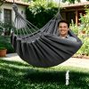 product-fancy-01925bcf-3191-4fd6-8c77-703d018522e3 1pc Patio/Outdoor Hammock with Support Pole, Sturdy Dark Gray Fabric Hammock with Anti-Tip Design, Durable with Tie-Down Ropes - Ideal for Relaxing in the Patio, Outdoors, Indoors, and Camping, for Outdoor Hammock Use