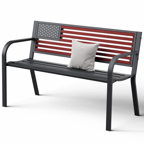 product-fancy-01bcb498-2093-4a60-815e-10a7cda2b3fc 47-inch Pure Iron Casual Bench, Equipped with Ergonomic PVC Mesh Backrest, Non-slip Chair Legs And All-weather Design, Suitable for Outdoor, Garden, Yard And Poolside Areas