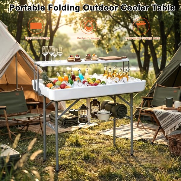 product-fancy-01cb931f-ae30-41b5-a7af-8e0d53507498 Double-Layer Cooler Table with Drain And Storage Rack, Portable Folding Ice Cooler Table with Matching Skirt for Picnic, Party, Outdoor Events, Camping, Wedding, 40.5 X 39.3 X 22.04 Inches