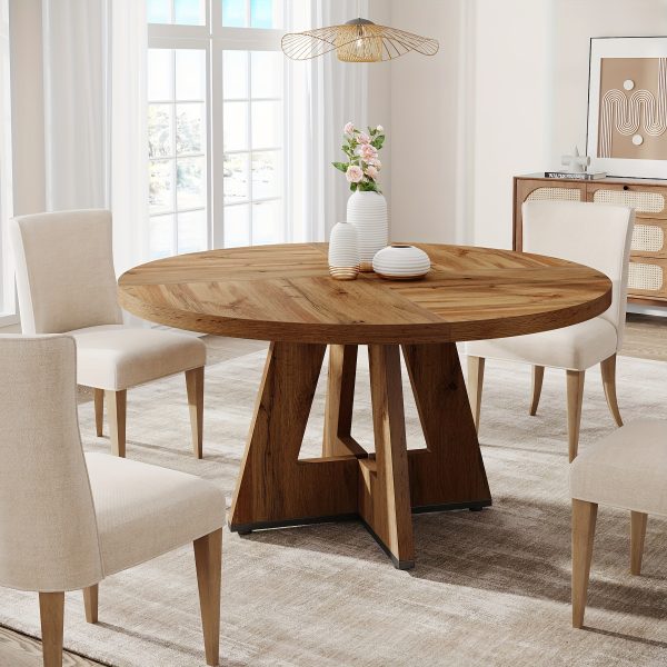 product-fancy-01f08160-a489-4ff9-9d35-81ca20e4a635 47 Inch Farmhouse Dining Table, Rustic Round Dinner Table for 4, Ideal for Home Dining Room And Living Room, Offering A Countrified Touch to Your Decor
