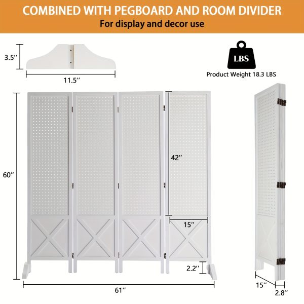 Bonnlo & MDF Freestanding Pegboard Room Divider - Folding Privacy Screen with Wood Panel Partition, Lightweight Space Separator Suitable for, Office, Events, Retail Display