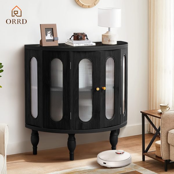 ORRD 31'' Sideboard Buffer Cabinet with Storage, Semi-Circle Modern Accent Storage Cabinet with Wooden Finish & Acrylic Doors, Console Table for Living Room Entryway Hallway