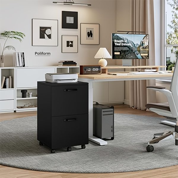 product-fancy-023e522c-17fc-4a33-98ef-857e911602fc 2 Drawer Filing Cabinet White, Rolling Wood File Cabinets with Printer Stand Under Desk Storage Lockable Wheels, Home Office Organizer for A4 Letter Legal Size Documents, Black/White