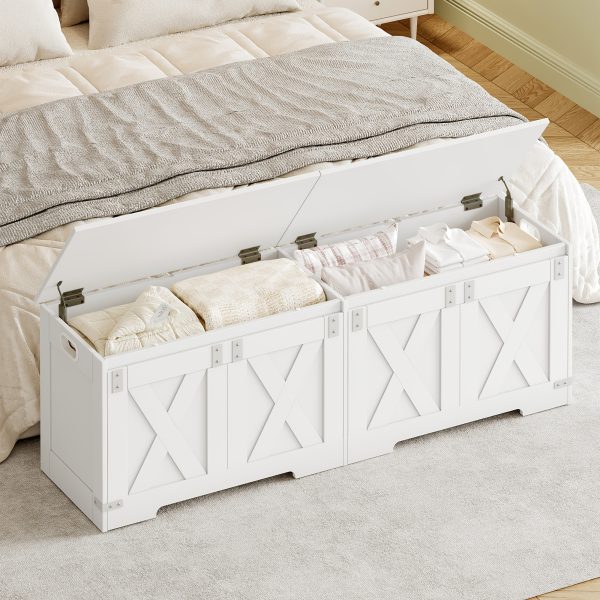 product-fancy-03171da3-b0c4-4b4c-94da-1ae74189d5a2 59" Storage Bench with Two Safety Hinges, Oversized Farmhouse Wooden Storage Box, Flip-Top Storage Ottoman, Entryway Bench for Bedroom and Living Room, White and Brown/White/Black