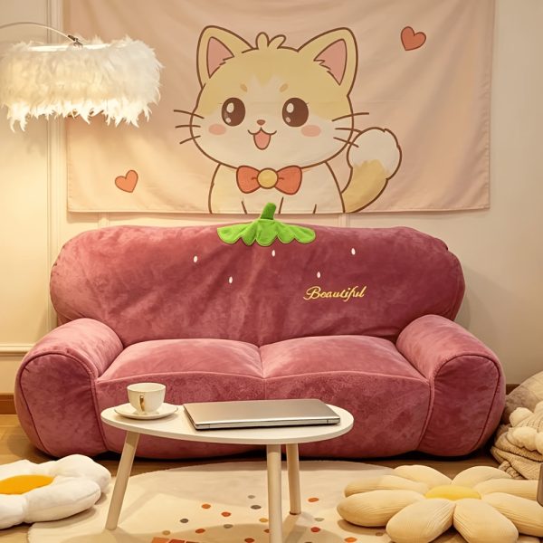 product-fancy-032ee388-9f1c-4f33-bf47-0f8bb7232e6b 1pc Cute Creamy Style Double Lazy Bean Bag Sofa Cover Balcony Living Room Game Figure Room Decoration, Reading Corner Decoration Double Lazy Sofa Cover
