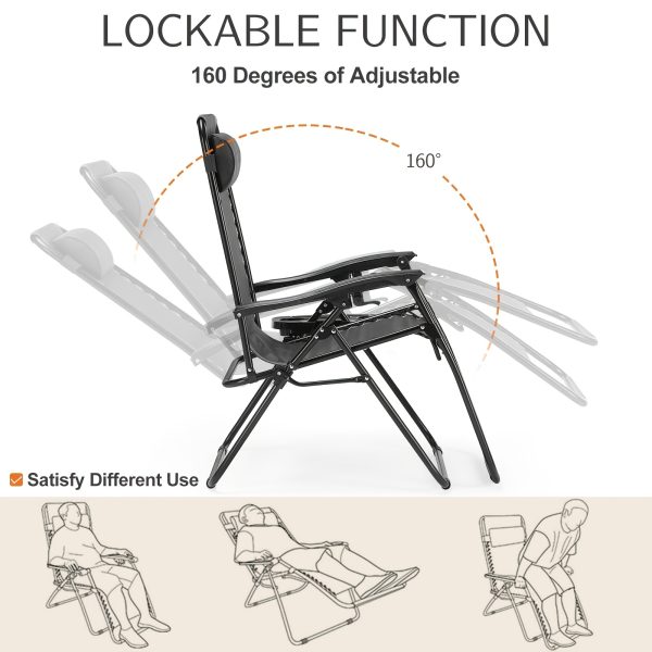 [Portable Foldable Chair] 4pcs Zero Gravity Lounge Chairs, Foldable Reclining Outdoor Chair with Pillow And Cup Holder, Space-Saving Portable Zero Gravity Chair for Patio, Poolside, Beach, Grassland, Camping