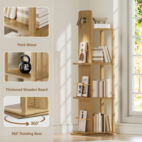 product-fancy-03a62056-ad0d-41f3-8789-e91f00cdca5e 4-Tier Rotating Bookshelf Tower with 360° Spinning Shelves - Natural Oak Wood Freestanding Bookcase Suitable for Small Spaces, Space-Saving Rolling Shelf for Home Office, Living Room, Assembly, Modern Square Bookcase for Books & Decor
