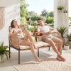 product-fancy-03bc5fca-63ad-47b8-8b08-8e5d2b70cc29 Modern Outdoor Rattan Sofa with Table - Ideal Patio Set with Cushions And Glass Coffee Table for Your Balcony, Lawn, Garden, Or Backyard