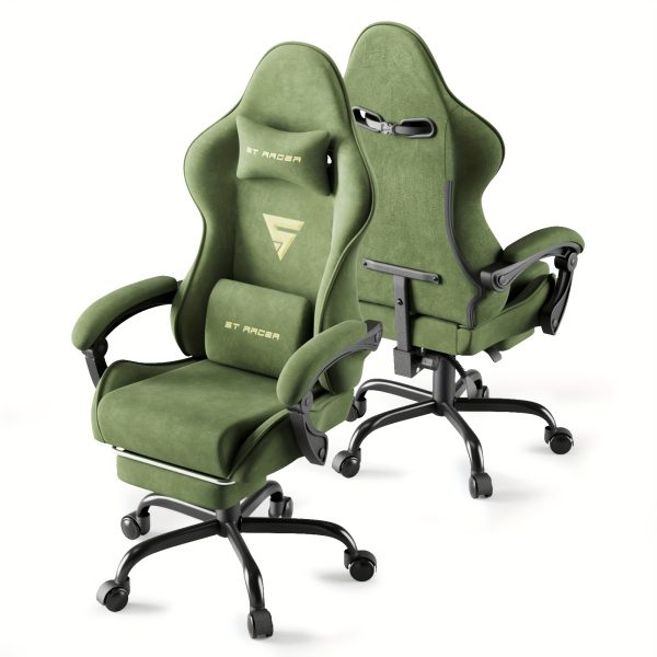 product-fancy-03c3cdac-e523-4c60-994d-8c977177ab3b Velvet Fabric Ergonomic Gaming Chair with Footrest And Massage, Reclining Computer Gamer Chair for Adult And Teens, Racing Style PC Home Office Video Game Chair