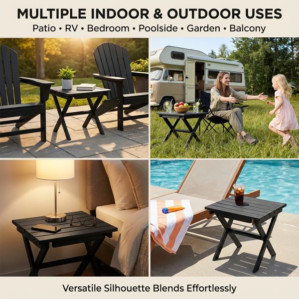 product-fancy-03cb5c67-279d-4437-bb38-337c602b00e0 Collapsible Outdoor Side Table, Durable HDPE Adirondack Table, Convenient Portable End Table, Resistant to Weather for Camping, RV, Poolside, Garden, Suitable for Indoor And Outdoor Use