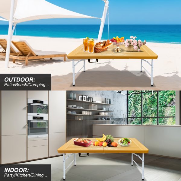product-fancy-03d75da6-2489-4f51-a9d8-eeaea1233c6f 4FT Yellow Folding Table, Portable Table with Handle, Sturdy Steel Legs for Heavy-Duty Use, Ideal for Parties, Dining, Weddings, Events, Picnics, Indoor And Outdoor Activities, Camping