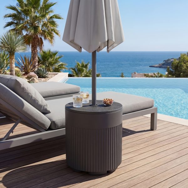 product-fancy-03e15c42-9b98-4f86-8602-4542c43e633f 14.6in Patio Umbrella Base Side Table, Black Outdoor Umbrella Stand with Tabletop - 2-in-1 Heavy Duty Umbrella Holder And Accent Table for Garden, Deck, Poolside, Beach