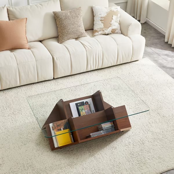 product-fancy-03ffdb24-071d-4a9b-a612-f66297d77d9c Coffee Table, Modern Multi-Storage Tempered Glass & MDF, Spacious Storage Compartments for Daily Essentials, Sturdy Construction Coffee Table for Living Room Bedroom Office, Contemporary Stylish Design Home Furniture with Ample Storage Space