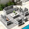 product-fancy-041b4c17-371a-43a2-872f-d7e95660f13d YODOLLA Aluminum Outdoor Furniture Collection, Contemporary Patio Set Including Coffee Table, 7pcs Conversation Set with Cushions for Balcony, Porch, And Lawn