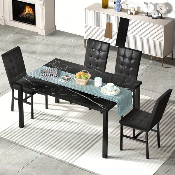 product-fancy-04212d44-7226-483a-9458-0007204cc004 LAMERGE 5pcs Of Dining Table Set, Dining Room Table Set Can Be Used By 4 People, Kitchen Table Set, 1 Artificial Anti-marble Pattern Table And 4 Metal Legs Chairs, Suitable for Living Room, Dining Room, Kitchen Furniture