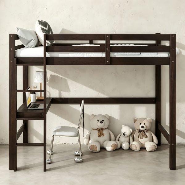 product-fancy-04240037-eee2-49aa-b89b-44633b45f2c3 BELLEMAVE Twin High Loft Bed, Rubber Wood Loft Bed with Safety Guardrail, Built-In Desk, Ladder, Espresso