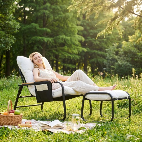 product-fancy-04e69239-e94f-47ba-852f-d19d719e097e Outdoor Terrace with Footstool Rocking Chair, Oversized Papasan Chair with Cushion for Comfortable Reading, Suitable for Deck/Garden/Terrace/Camping, Outdoor Terrace Furniture. Beige