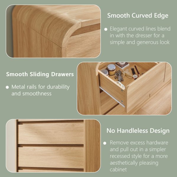 product-fancy-04f2382a-7608-479c-b4bc-6d50322dab01 Modern Bedroom Drawer Dresser, Curved Profile Design Drawer Cabinet, Wooden Mid-Century Style Storage Dresser, for Bedroom And Living Room, Natural Oak