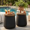 [Round Accent Table] Small Jar Cylinder Tree Ring Side Table, Black Magnesium Oxide End Table with Wood Grain Top - Round Accent Table for Living Room, Bedroom, Balcony