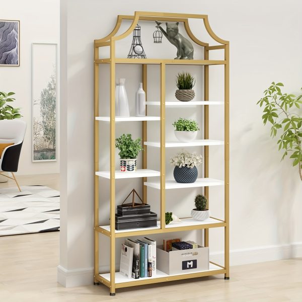 8-Tier Entryway Ladder Shelf - Tall Storage & Display Rack With White Shelves - Golden & Black Options - Perfect For Hallway, Living Room, Bedroom