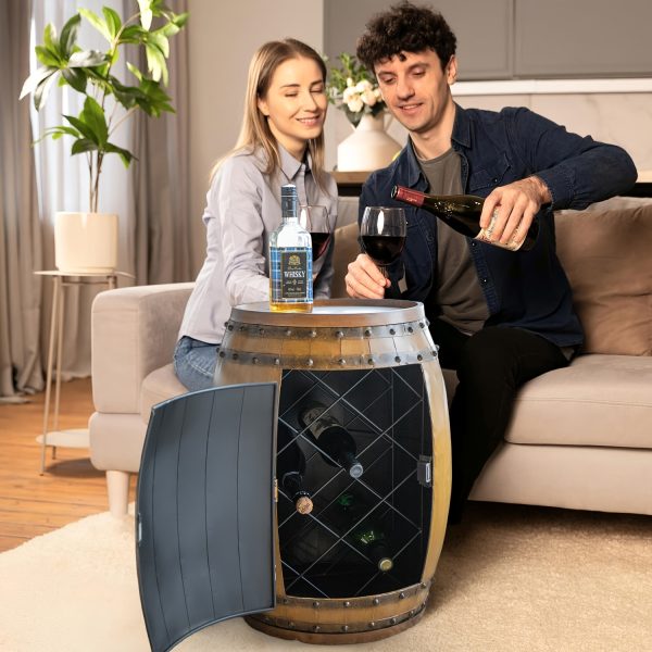 product-fancy-0579deea-bf0d-4f78-8771-89075cc76c30 Barrel Shaped Side Table, Wine Cabinet, Coffee Table with Storage Space, Western Cowboy Style, Sturdy Metal Cast Small Coffee Table, Suitable for Sofa Side, Study, Living Room, Backyard Garden Terrace