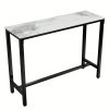 AESOME Counter Height Table Rectangle Sintered Stone Tabletop 47.2in Narrow Long Kitchen Dining Table 41.4in High Top Table Living Room Furniture, Sturdy Metal Frame