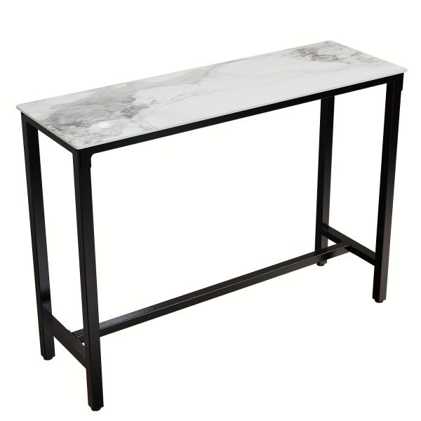 AESOME Counter Height Table Rectangle Sintered Stone Tabletop 47.2in Narrow Long Kitchen Dining Table 41.4in High Top Table Living Room Furniture, Sturdy Metal Frame
