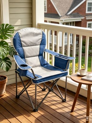 Extra Large Camping Folding Chair with Organizer Bag, Side Mesh Bag, Mesh Cup Holder And Sporting Goods Bag, Suitable for Lawn, 500 Lbs. Weight Capacity