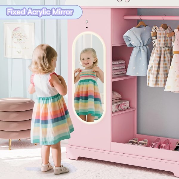product-fancy-05bba5f9-593c-4c44-88bd-4c7286a9f14f Kids Armoire with Jewelry Cabinet, Kids Dress Up Storage wth Shelves, Girls Wardrode Costume Organizer with Mirror, Children Closet with Armoire for Bedroom, Kids Room, Girls, Kids Room Furniture, Bedroom Storage, Stylish Kids Wardrobe, Playful Design, Hardwood Construction, Quality Wood Finish, Shelved Wardrobe, Parents Organizing, Childrens Clothing